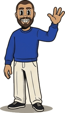 Ilustração do Marlon acenando